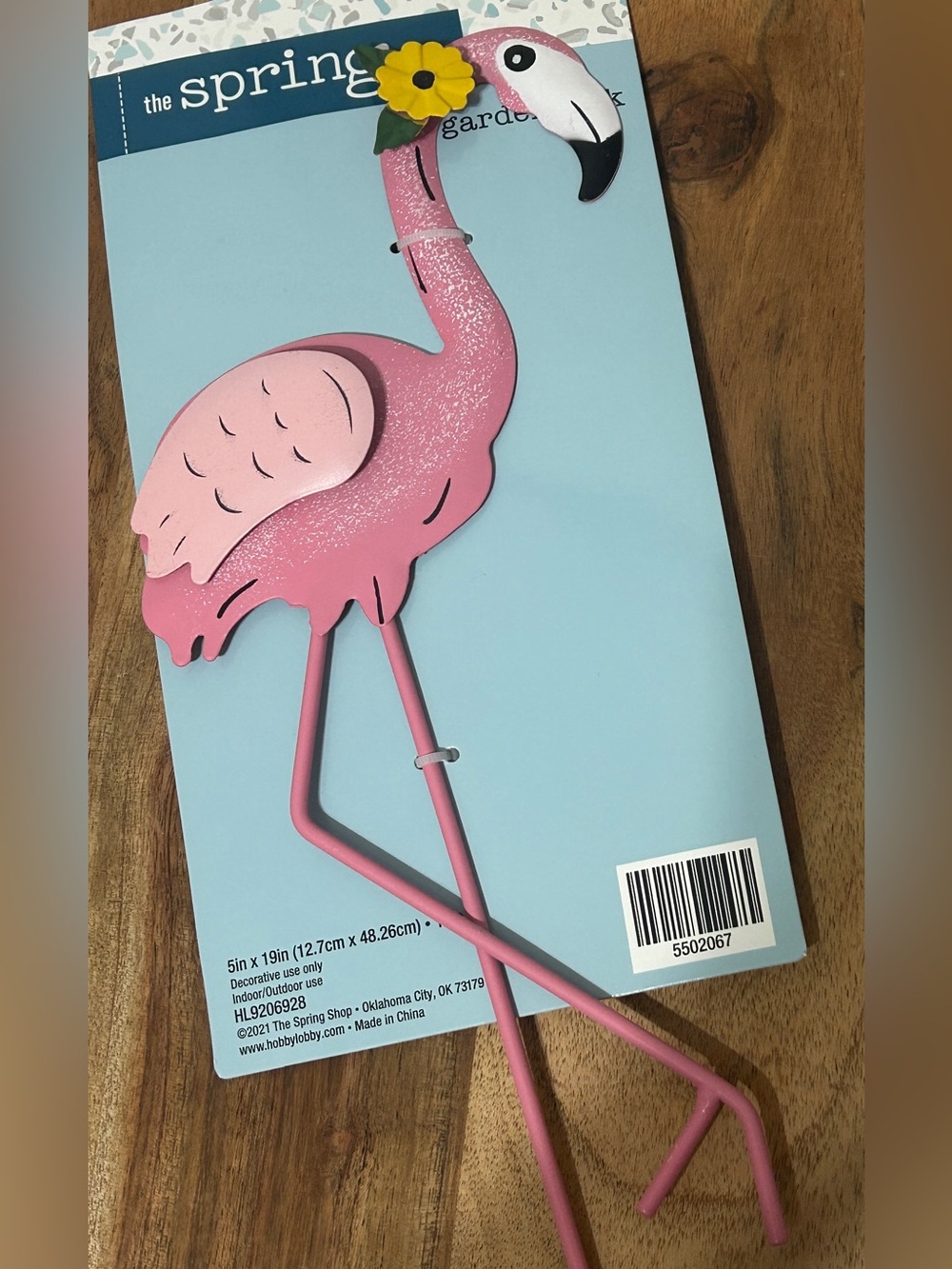 NEW Pink Flamingo Metal Garden Pick Yellow Flower 5”X19” Hobby Lobby